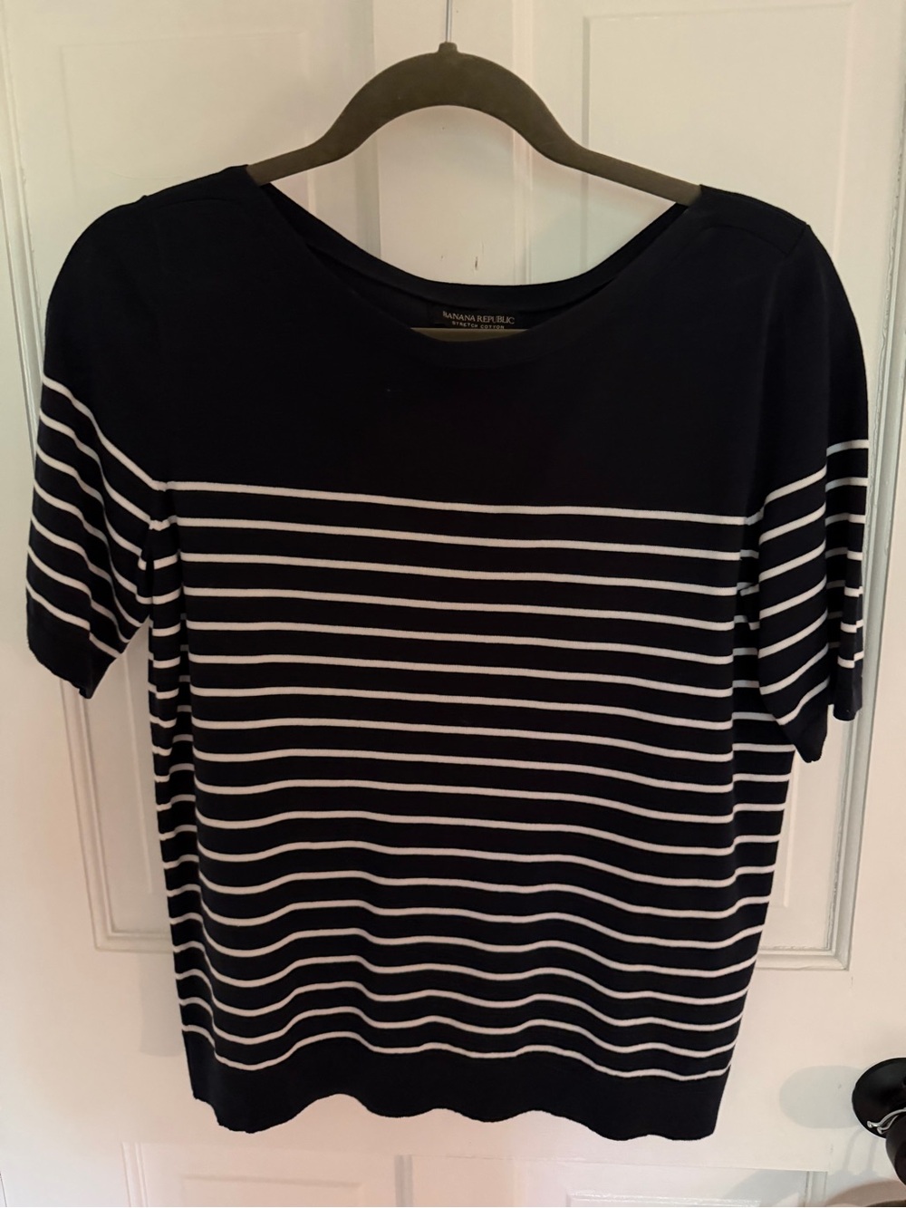 Banana Republic Black and White Striped Short Sleeve Knit Tee